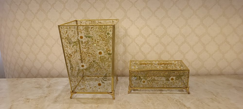 سطل وجادستمال کاغذی شیشه ای و گل بابونه - Image 6