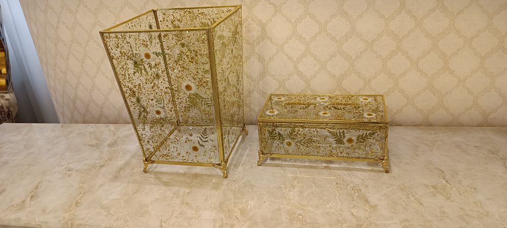 سطل وجادستمال کاغذی شیشه ای و گل بابونه - Image 2