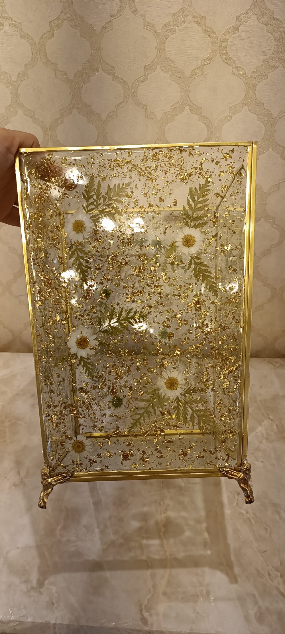 سطل وجادستمال کاغذی شیشه ای و گل بابونه - Image 4