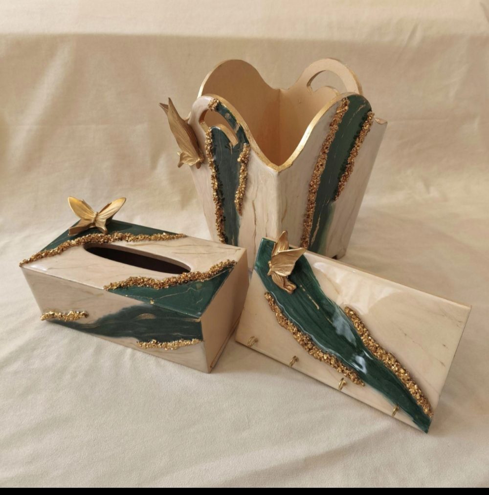 ست جادستمال کاغذی و سطل زباله و جاکلیدی