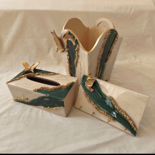 ست جادستمال کاغذی و سطل زباله و جاکلیدی